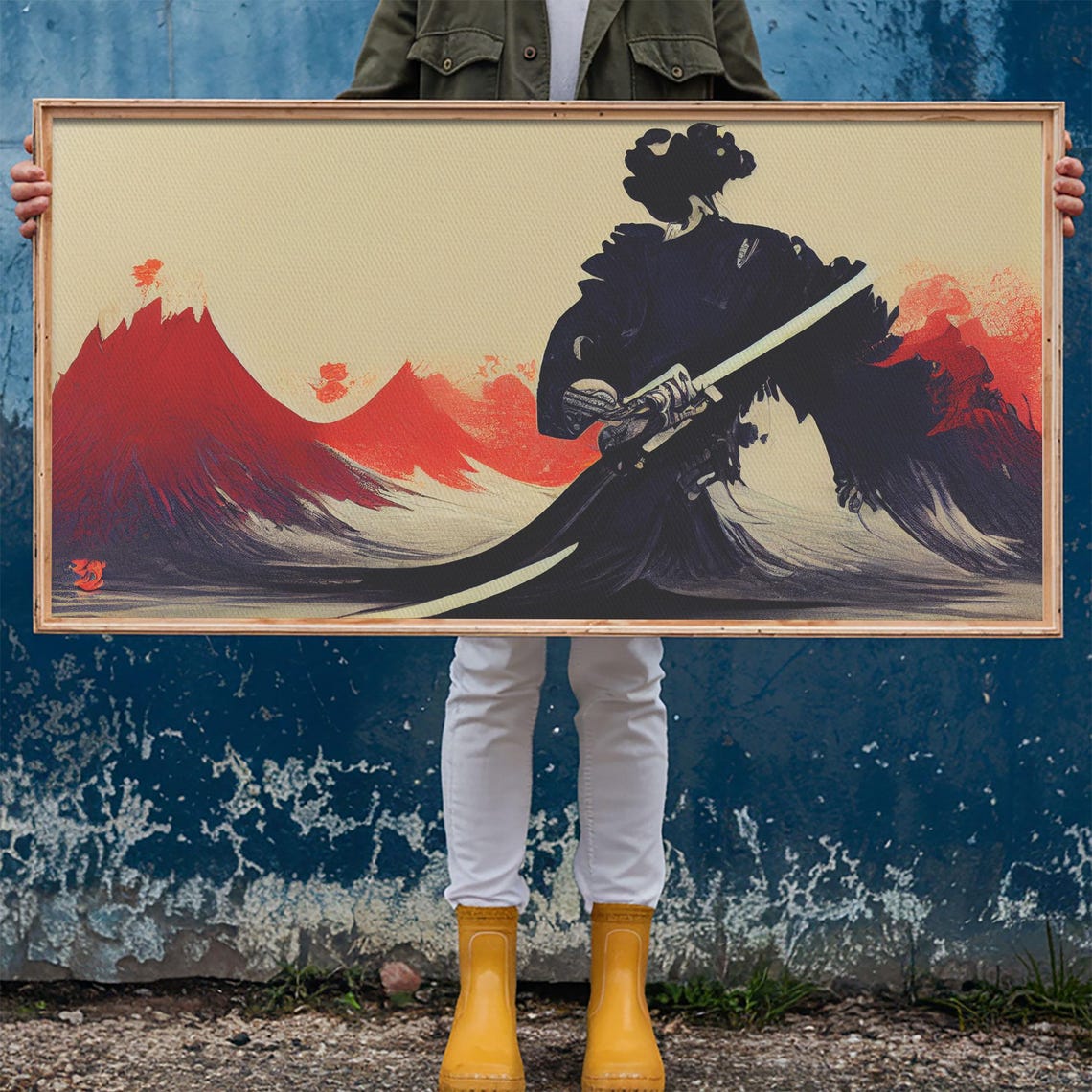 Samurai Warrior Silhouette Against Red Mountains Japanese Art Poster - Image 6