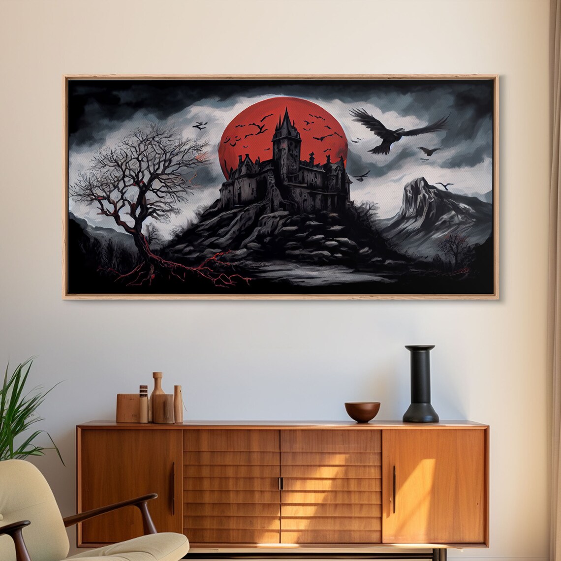 Haunted Castle and Blood Moon Gothic Art Print