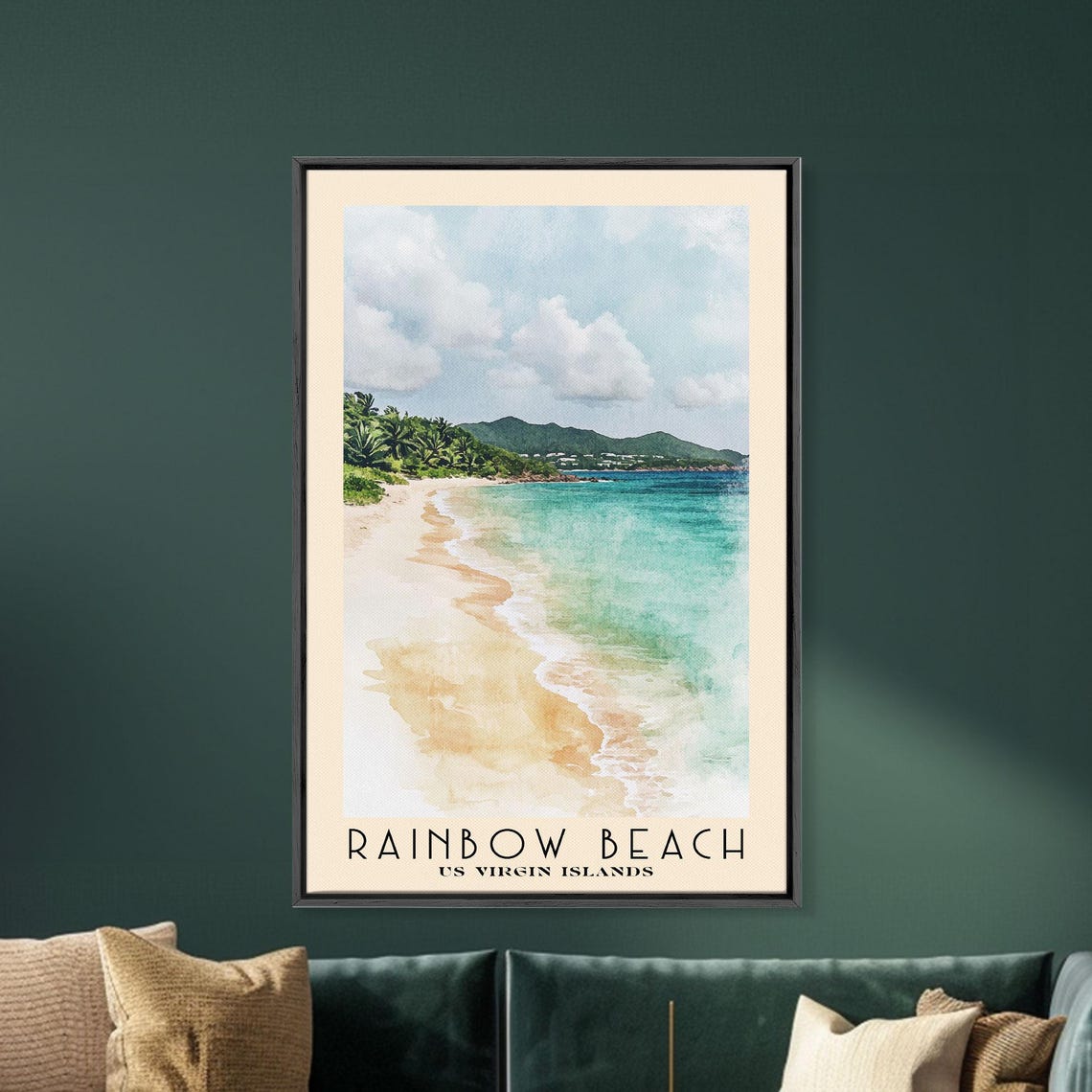 Rainbow Beach US Virgin Islands Palm Shore Turquoise Watercolor Poster - Image 5
