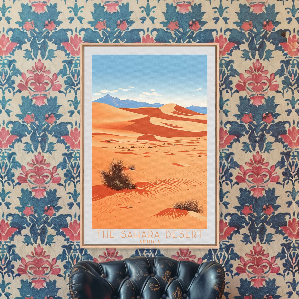 Sahara Desert Africa Golden Sand Dunes Under Blue Sky Travel Poster - Image 3