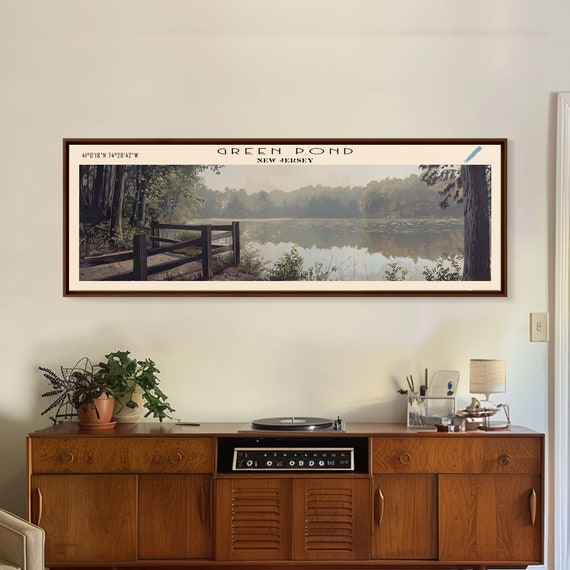 Green Pond New Jersey Framed Print Panoramic Lake House Decor Wall Art Travel Poster Tranquil Lake Painting Nature Art