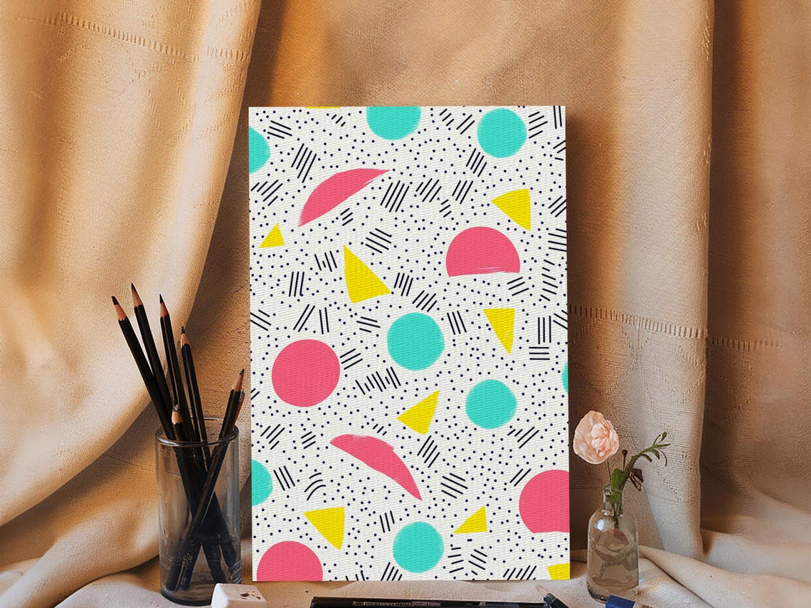 90s Memphis Pattern Pink Teal Yellow Geometric Retro Preppy Art Print - Image 5
