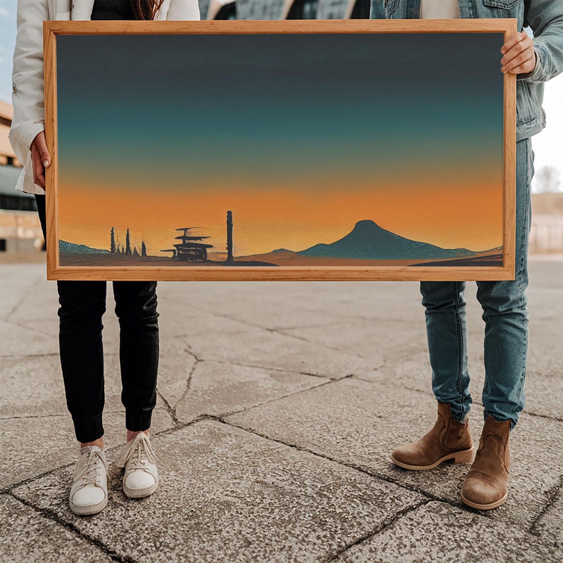 Orange And Teal Sunset Abstract Art Framed Ready To Hang Print Beautiful Wall Art Guest Room Decor - Image 5