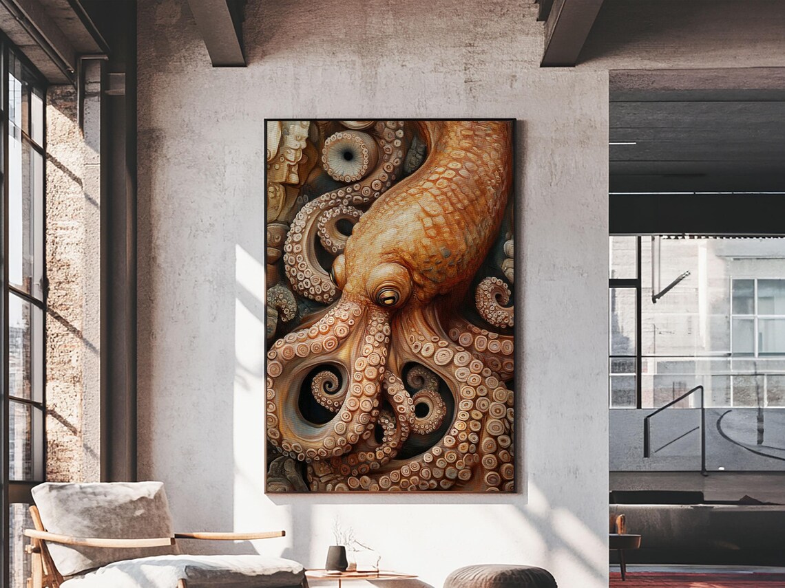 Octopus Tentacles Framed Print Coastal Decor Ocean Art Nautical Wall Art Above Sofa Whimsical Octopus Painting Artwork - Image 4