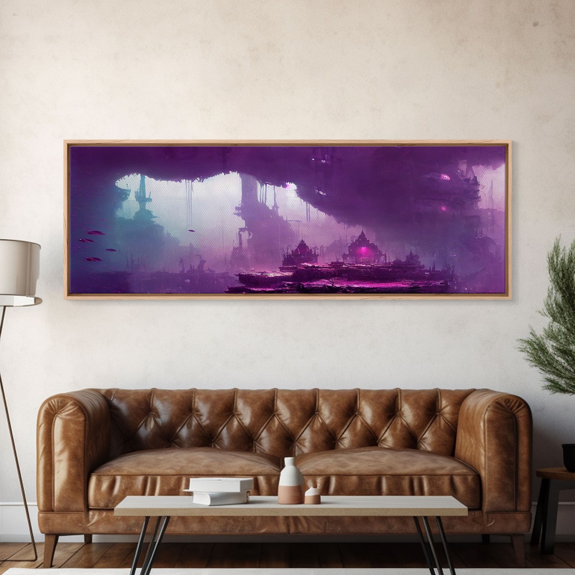 Purple Underwater Fantasy City Sunken Ruins Panoramic Sci Fi Poster