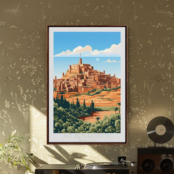 Ait Benhaddou Travel Poster Print Framed Wall Art Original Wall Art Morocco Art Gift For Him Travel Wall Art Travel Lover Gift