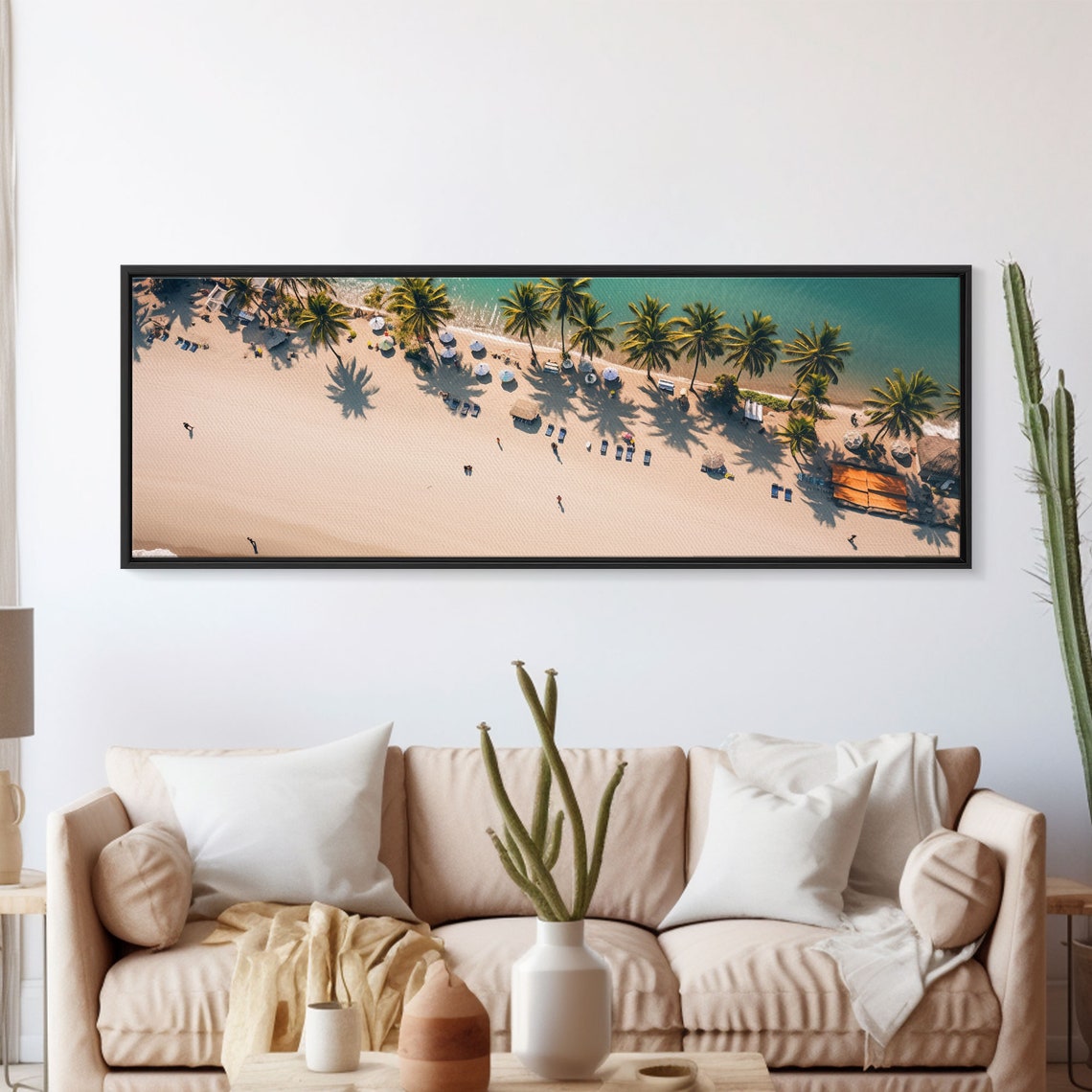 Tropical Beach Aerial Drone View Palm Trees Beach Umbrellas Poster