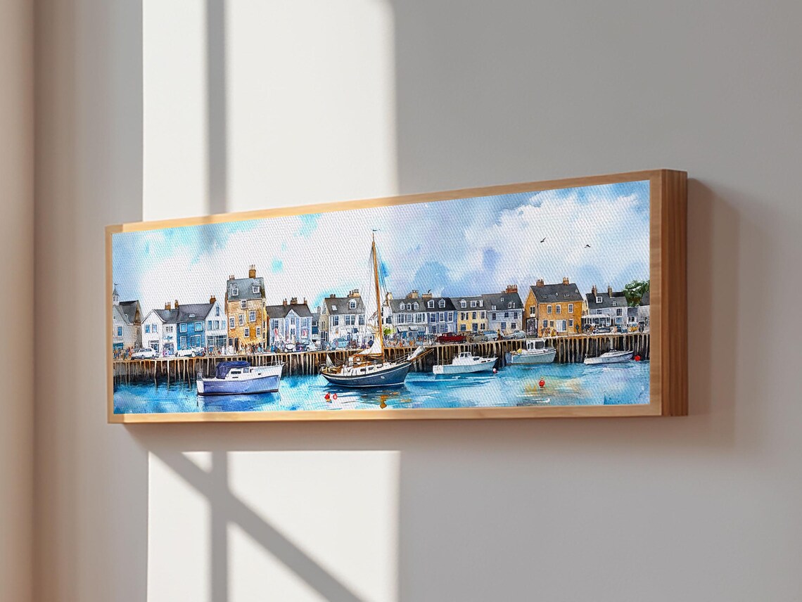 Nantucket Harbor Sailboats Waterfront Town Watercolor Painting Poster - Image 5
