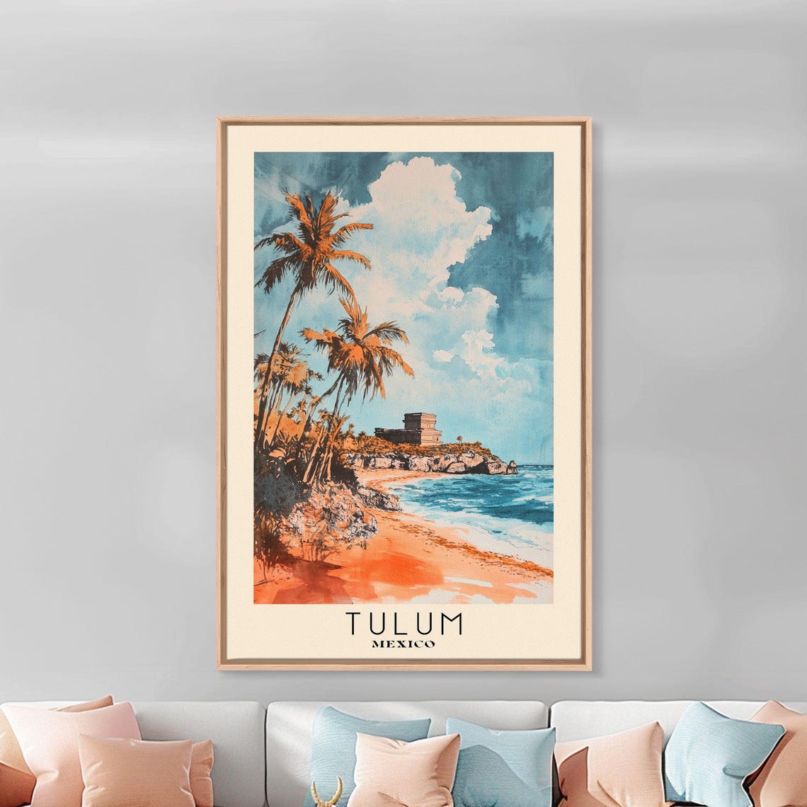 Tulum Mexico Mayan Ruins Cliff Palms Orange Beach Caribbean Poster - Image 2