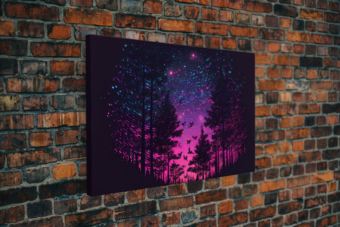 Synthwave Starry Night Time Lapse Pine Tree Forest Art Print - Image 5