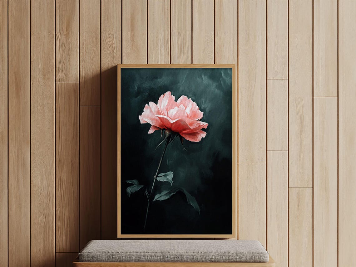 Oil Painting Print Of A Pink Rose Framed Print French Country Decor Modern Farmhouse Rustic Farmhouse Rose Painting Rose Art - Image 4