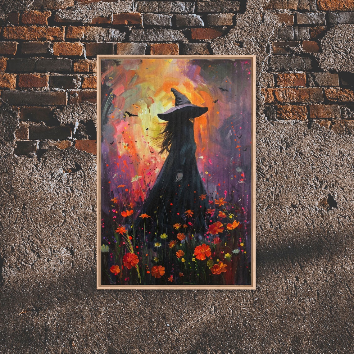 Witch Silhouette Sunset Wildflower Meadow Painterly Moody Art Poster - Image 6