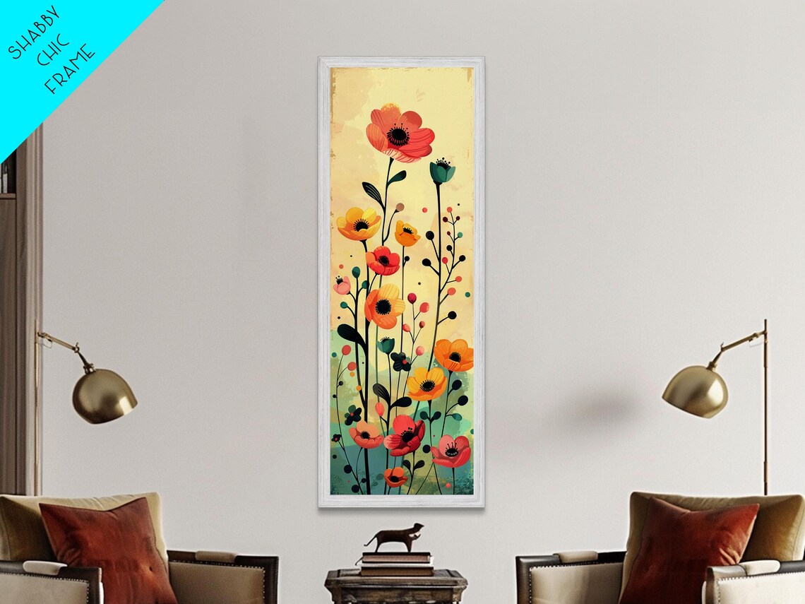 Bright Field Of Wildflowers Warm Yellow Orange Tall Art Print