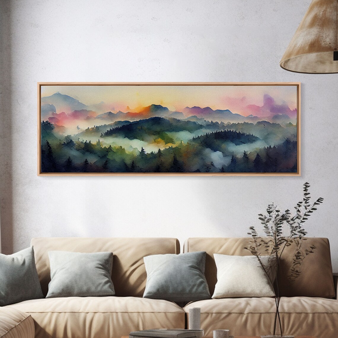 Watercolor Sunset Landscape, Emerald Green Art Print - Image 4