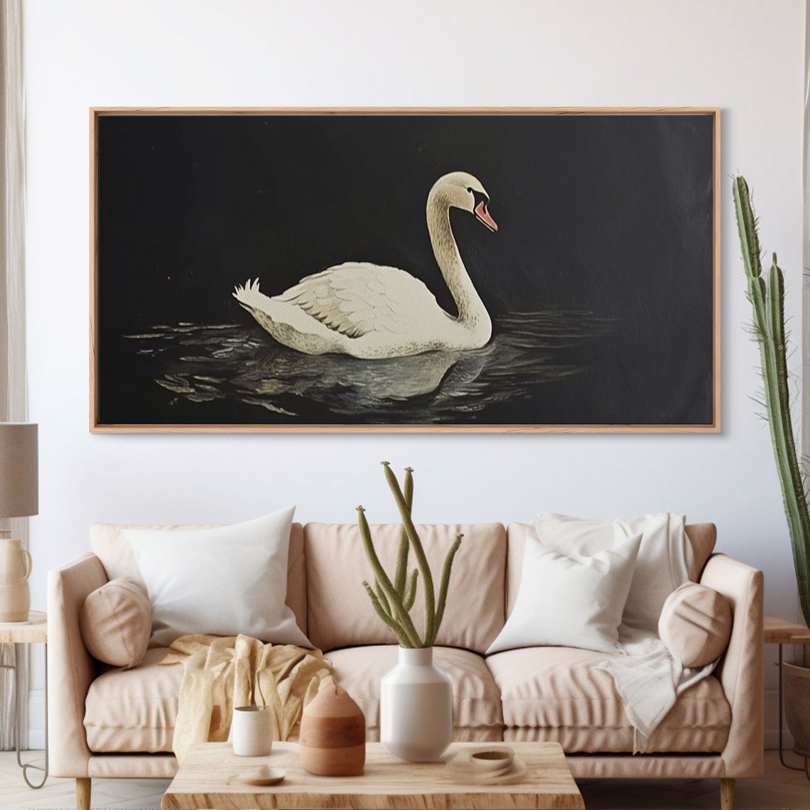 White Swan On Black Lake Vintage Style Elegant Bird Lake Art Poster - Image 3