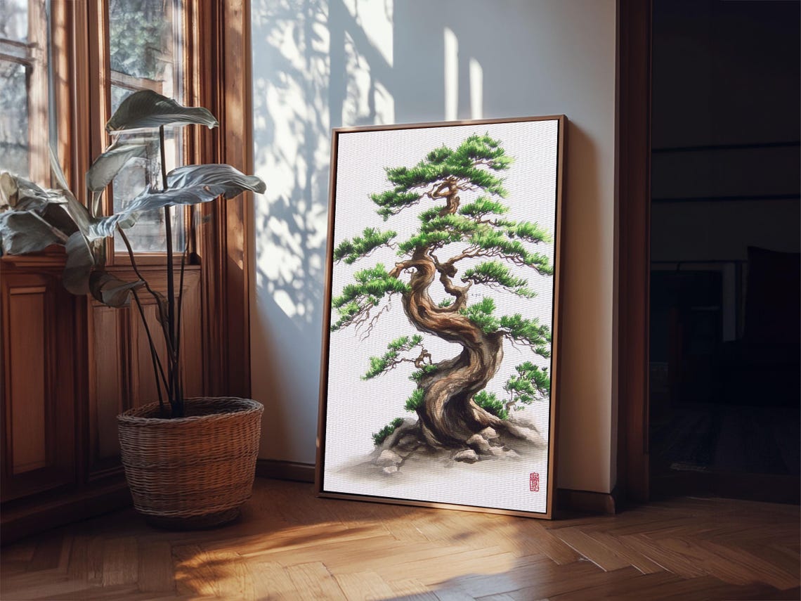 Twisted Bonsai Pine Tree Minimalist Watercolor Zen Art Print - Image 2