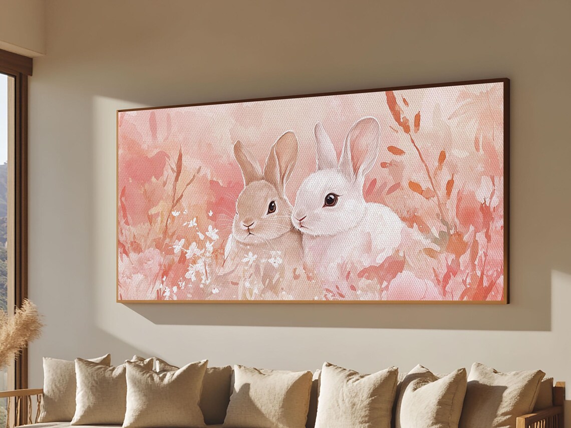 Pastel Bunny Pair Sweet Watercolor Baby Animal Nursery Wall Poster - Image 6