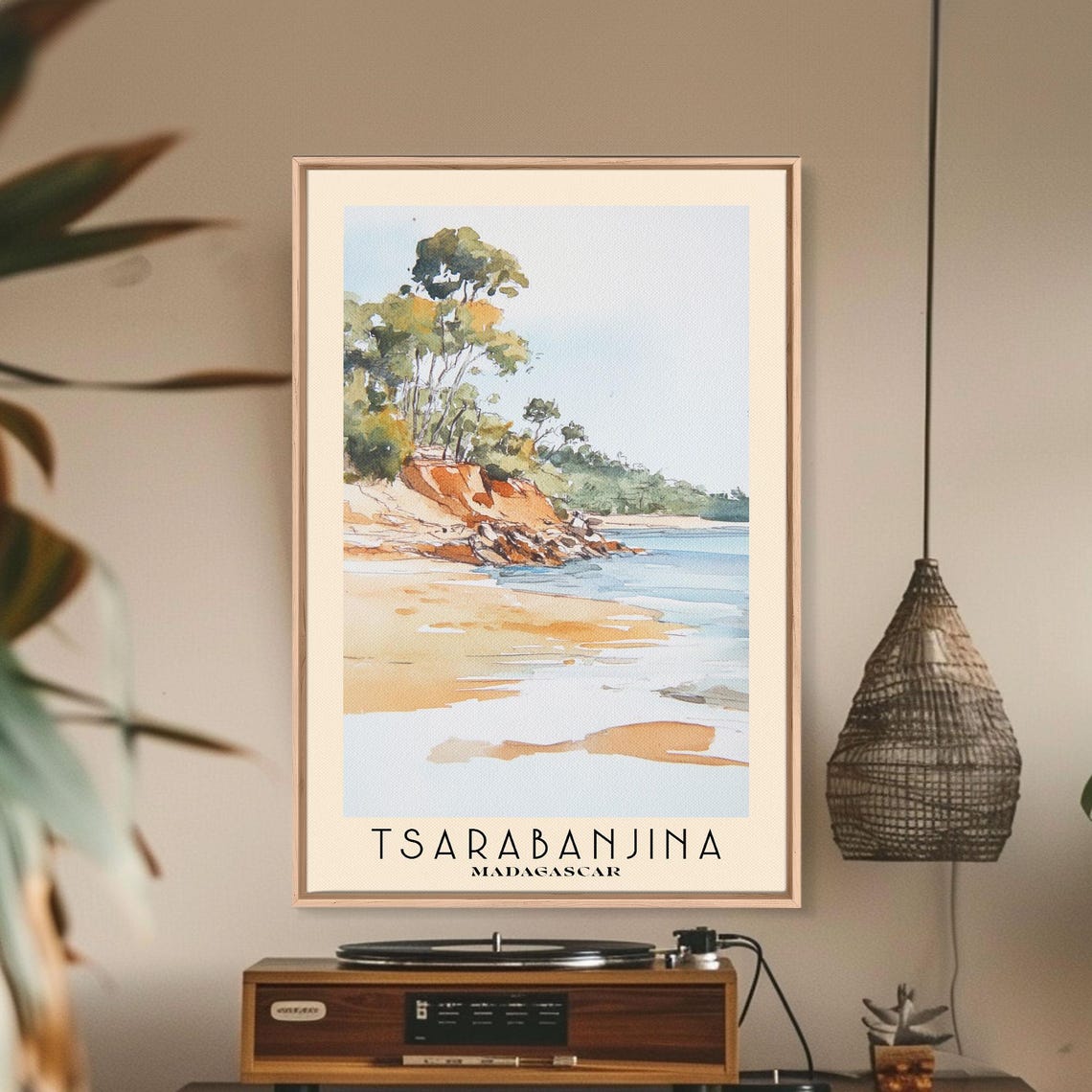 Tsarabanjina Madagascar Sandy Beach Red Cliffs Watercolor Poster - Image 3