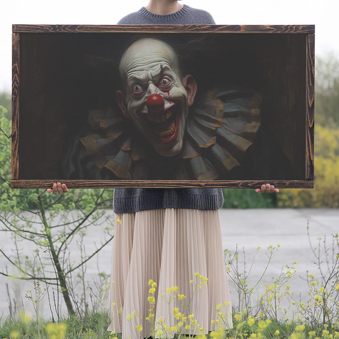 Terrifying Grinning Clown Portrait Emerging From Darkness Art Poster - Image 2