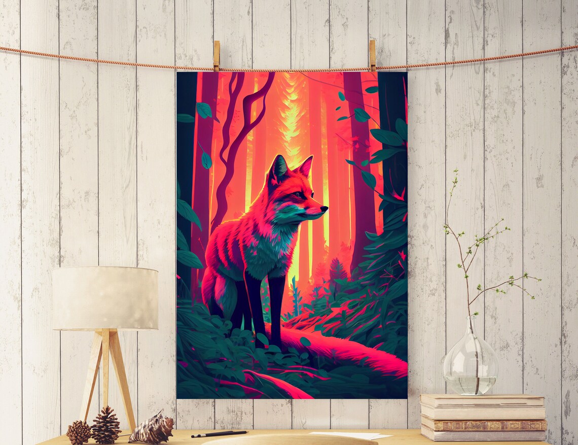 Fuchsia Fox in the Woods, Twilight Sunset Art Print - Image 6