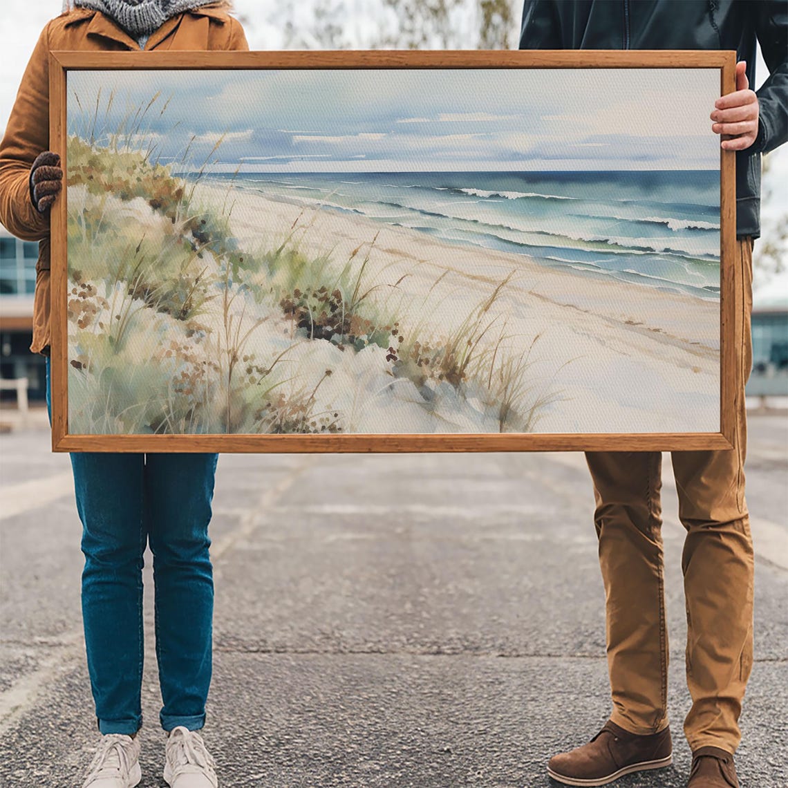 Beach Dunes Sea Grass Watercolor Ocean Waves Coastal Wall Art Poster - Image 3