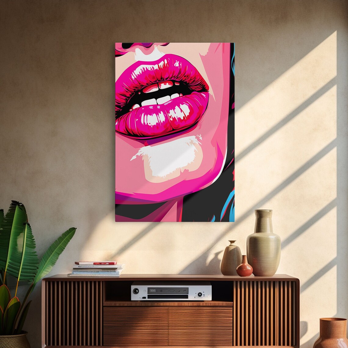Pop Art Pink Lips Glossy Magenta Bold Girly Comic Style Modern Wall Poster - Image 3