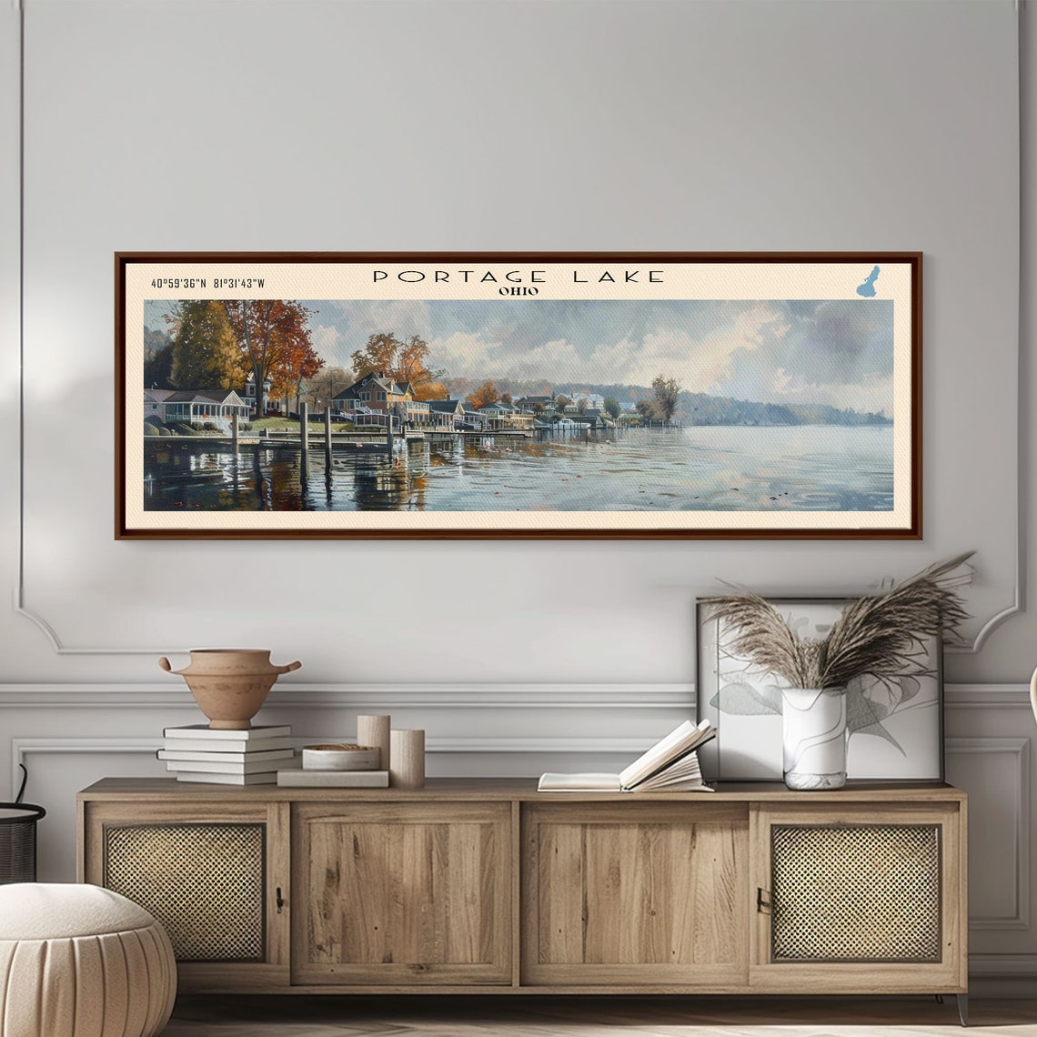 Portage Lake Ohio Lakeside Cottages Autumn Shore Marina Travel Poster - Image 3