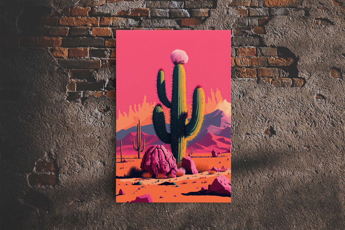 Mexico Cactus Synthwave Art Print, Southwest Decor - Image 6