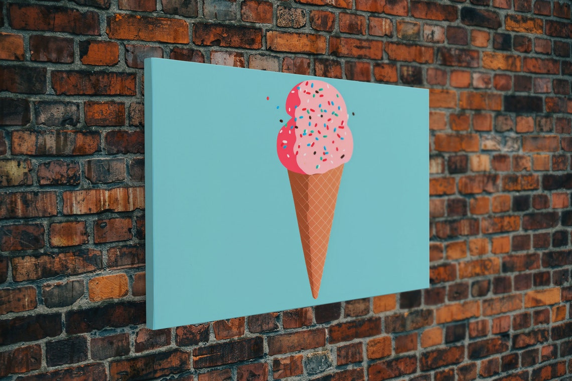 Retro Pop Art Pink Ice Cream Cone Sprinkles Turquoise Wall Art Poster - Image 5