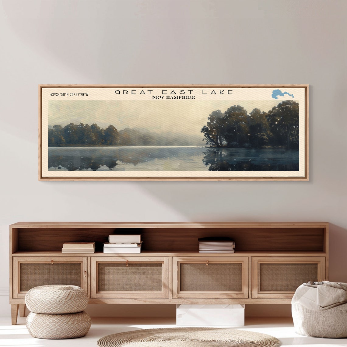 Great East Lake New Hampshire Framed Print Panoramic Lake House Decor Wall Art Travel Poster Majestic Lake Painting Nature Art - Image 4