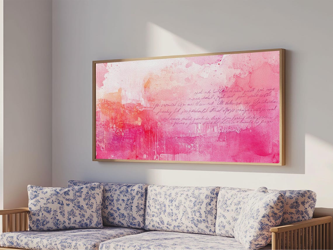 Abstract Pink Writing Framed Print Light Pink Wall Art Chinoiserie Whimsical Decor Rustic Wall Art Horizontal Gift Idea - Image 5