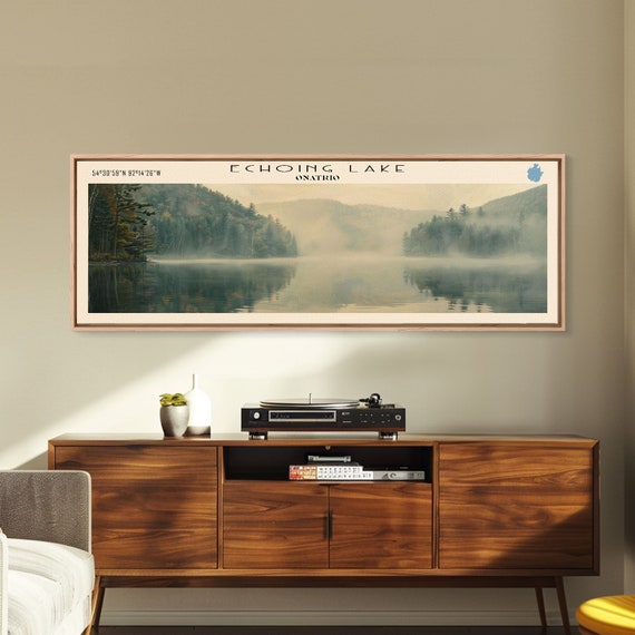 Echoing Lake Framed Print Lake House Decor Panoramic Wall Art Travel Poster Rustic Lake Painting Home Decor