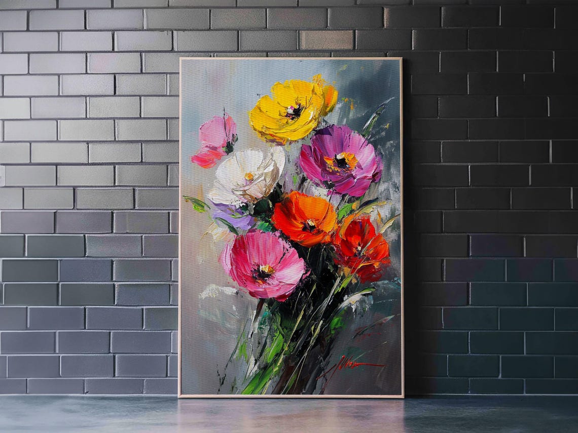Wild Flower Painting Print On Wood Framed Wall Art Original Art Flowers Painting Floral Print Modern Art Living Room Wall Art - Image 4