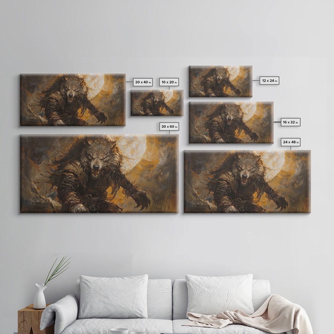 Fierce Werewolf Portrait Under Full Moon Dark Academia Oil Print - Image 2