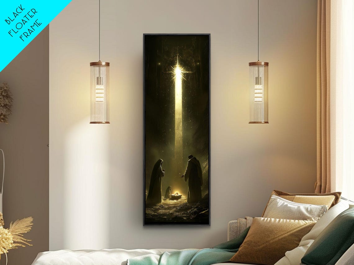 Nativity Scene Golden Starbeam Christmas Christian Painting Poster - Image 4