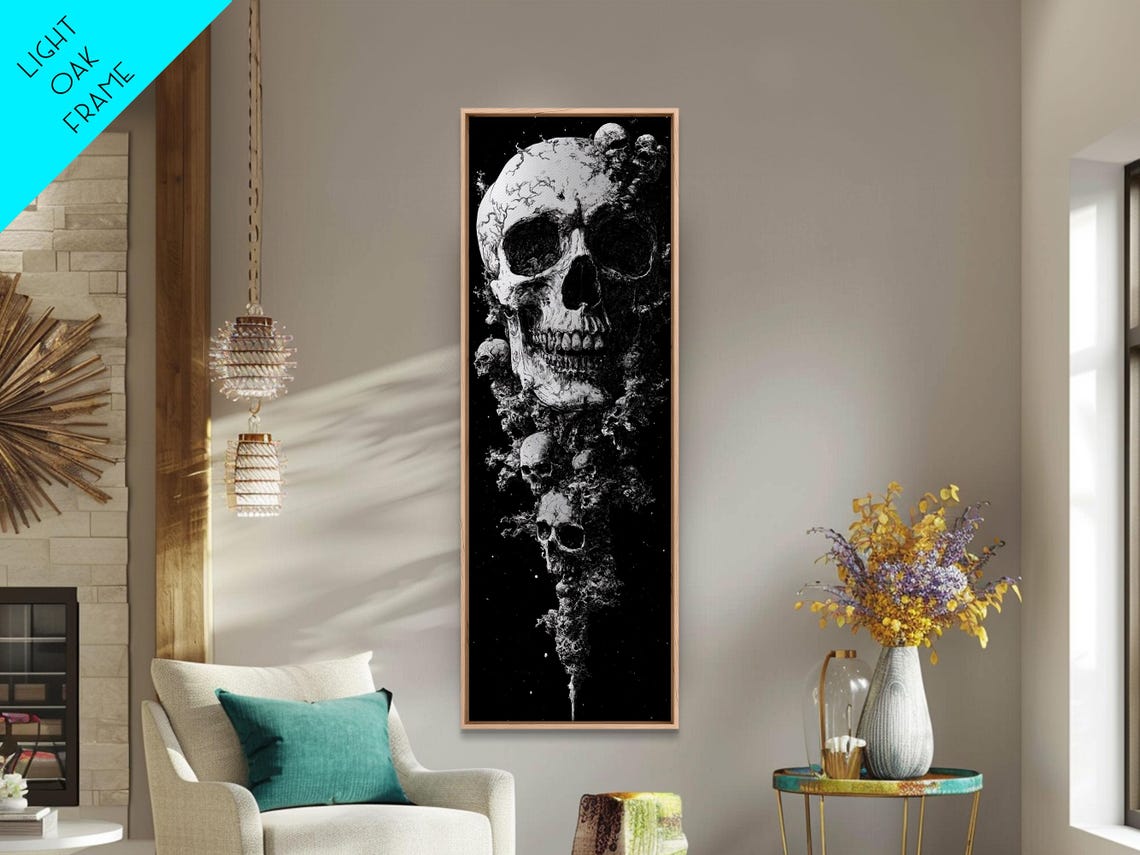Gothic Skull Black White Horror Dark Art Dissolving Vertical Poster - Image 6