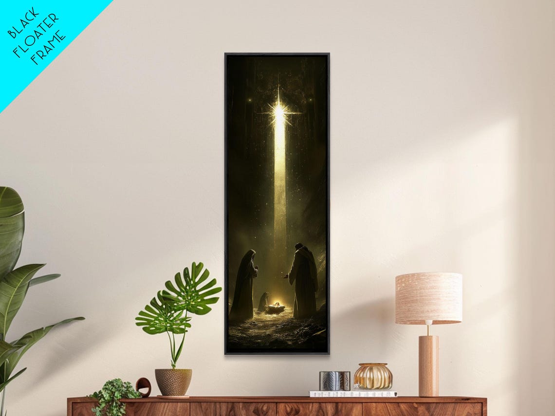 Nativity Scene Golden Starbeam Christmas Christian Painting Poster