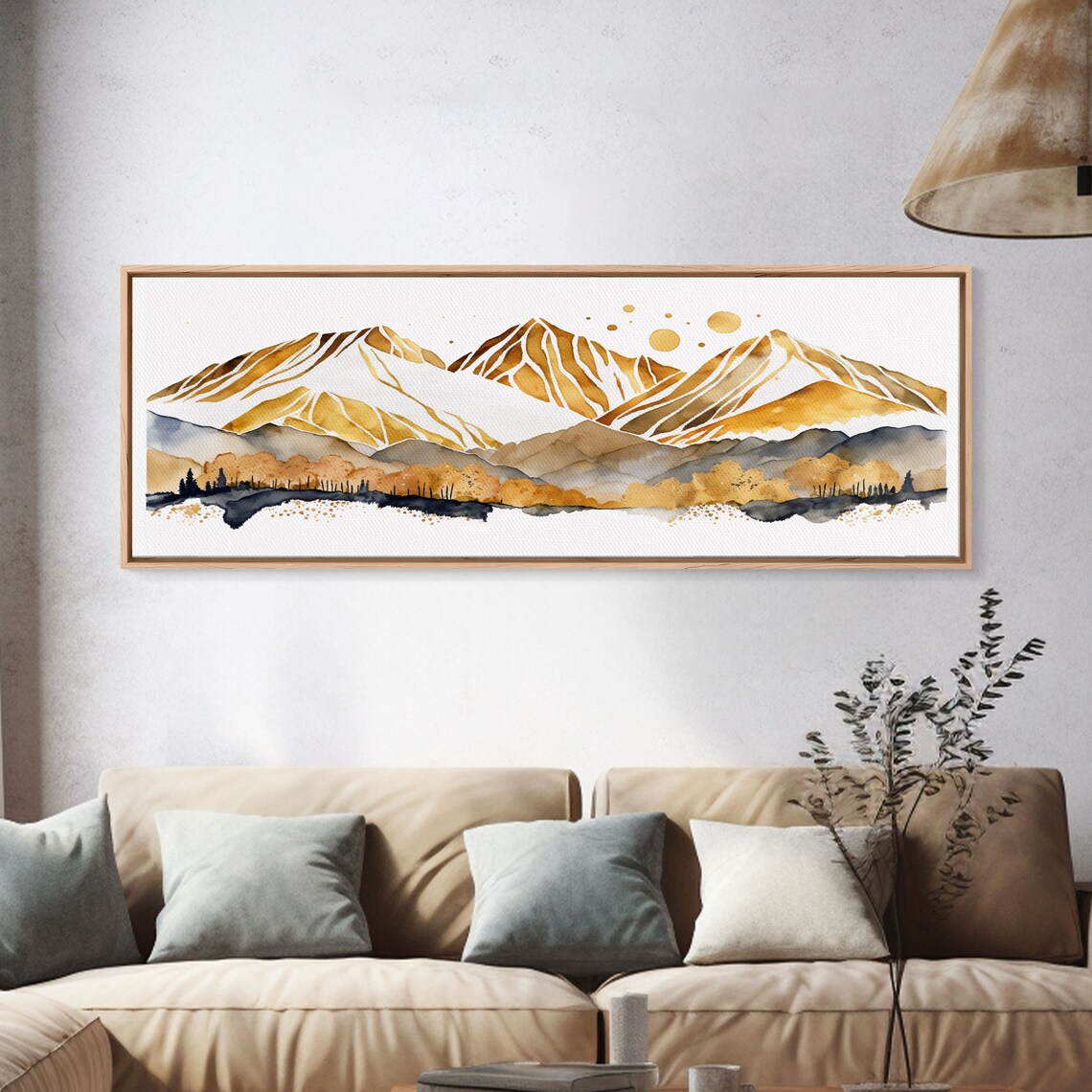 White Gold Mountain Landscape Panoramic Art Print - Image 4