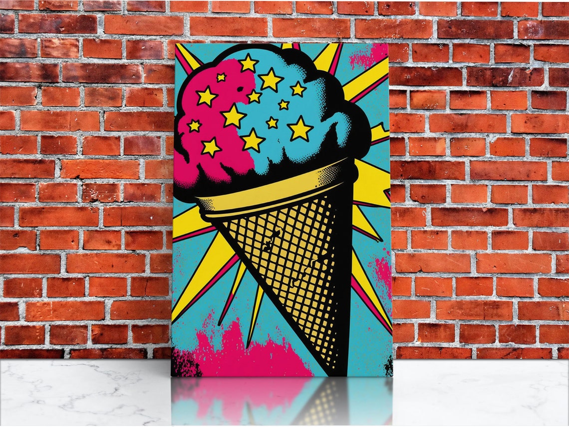 Psychedelic Comic Ice Cream Cone Stars Neon Pop Art Wall Decor Poster - Image 3