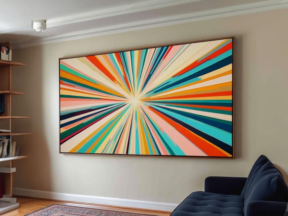 Abstract Star Burst Large Panoramic Wall Art Print Horizontal Above Sofa Wall Art Above Couch Wall Decor Minimalist Boho Art