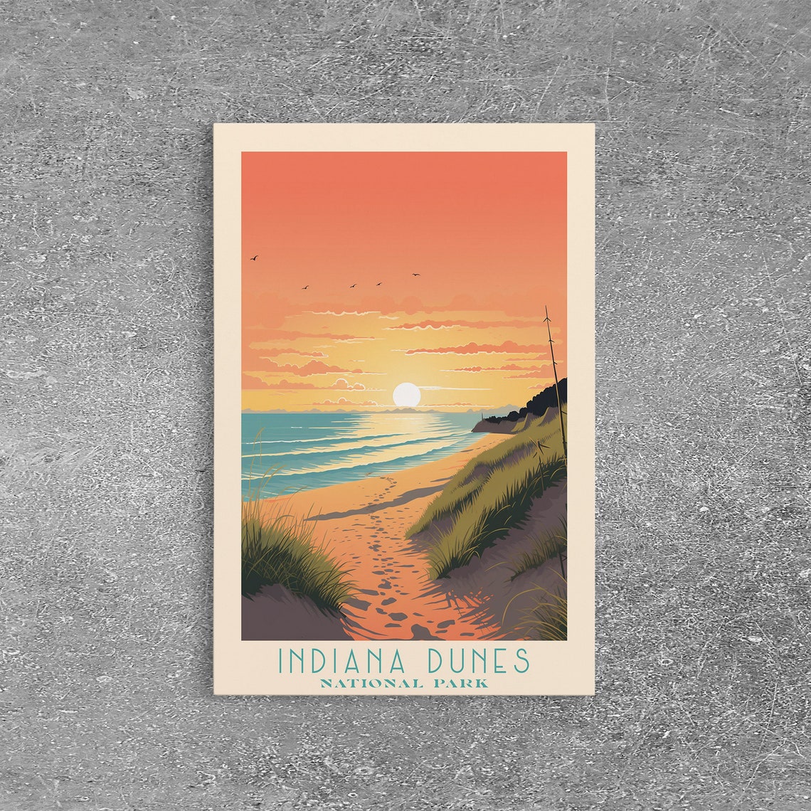 Indiana Dunes National Park Travel Poster Art Print Wall Art Indiana Travel Art Midcentury Modern Travel Decor Wall Art