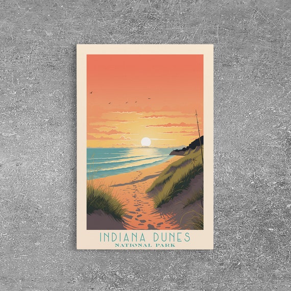 Indiana Dunes National Park Travel Poster Art Print Wall Art Indiana Travel Art Midcentury Modern Travel Decor Wall Art