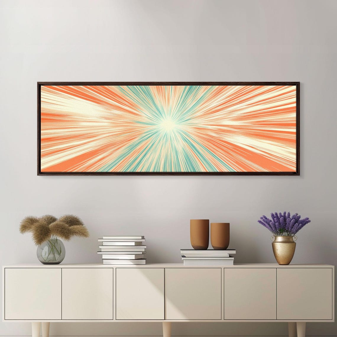 Light Speed Tunnel Pastel Orange Teal Starburst Abstract Poster - Image 4