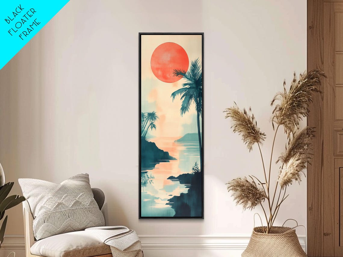 Tropical Sunset Coastal Landscape Framed Print Nautical Wall Art Coastal Painting Nautical Decor Gift Idea Her Vertical Art - Image 4