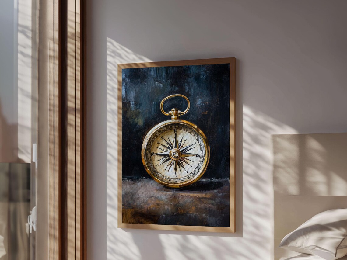 Weathered Compass Nautical Coastal Art Print - Image 2