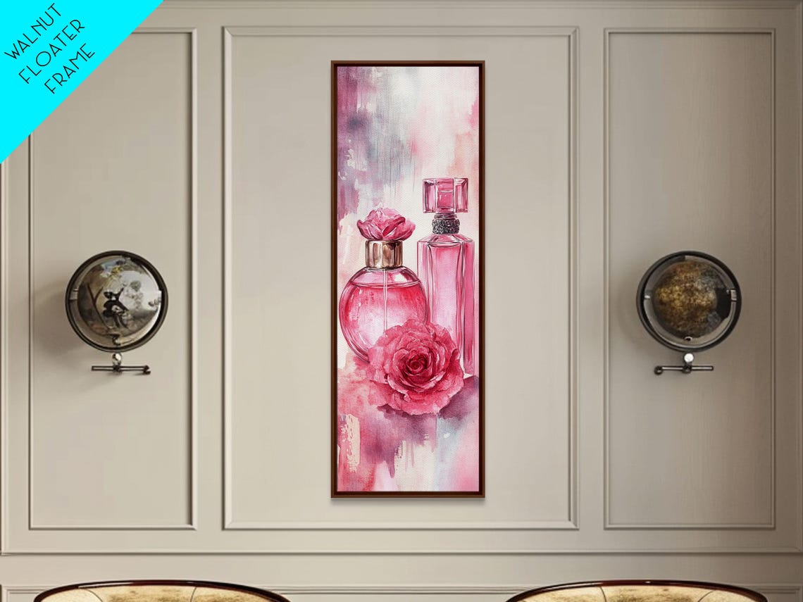 Pink Perfume Bottles Rose Watercolor Romantic Vanity Art Poster - Image 2