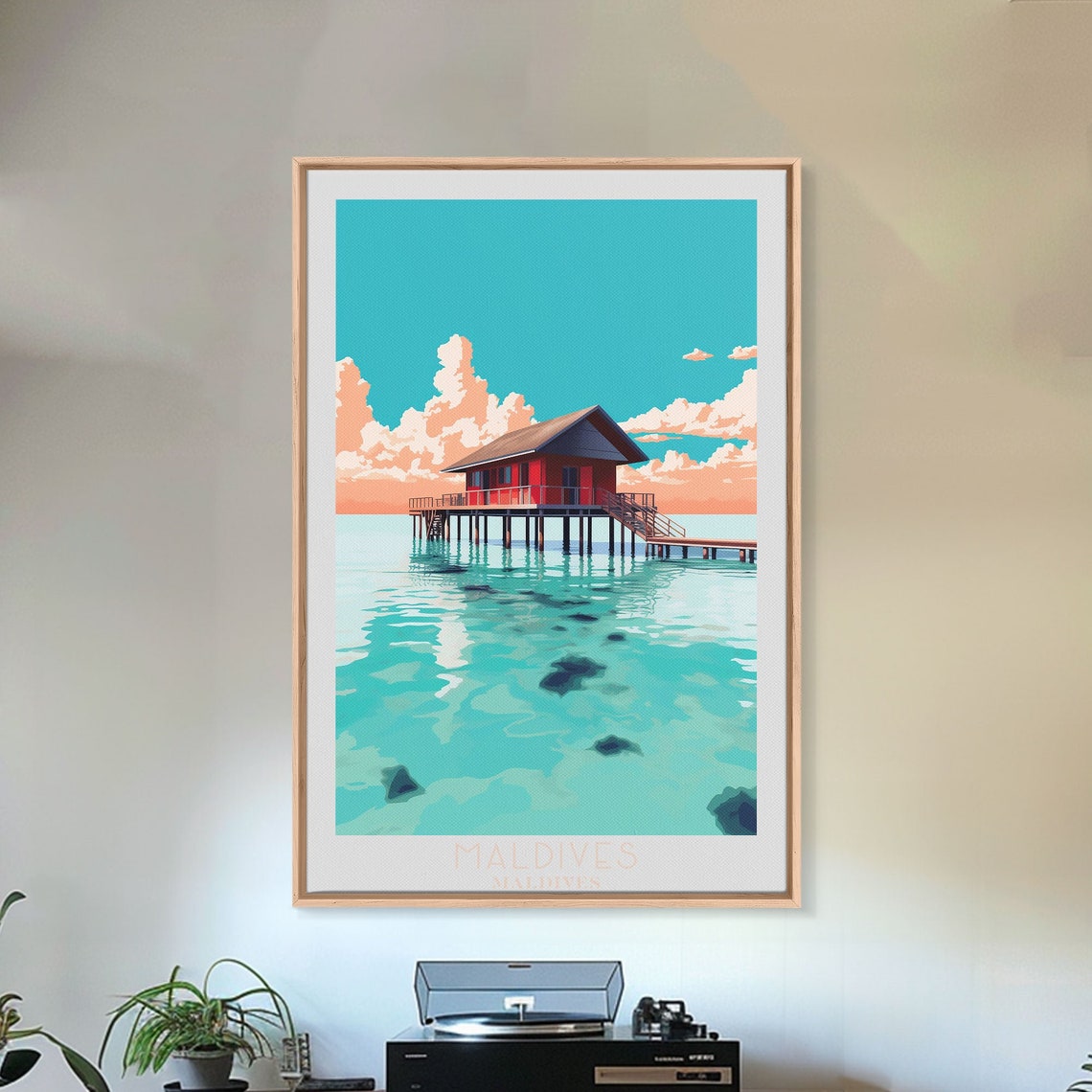 Maldives Overwater Bungalow Turquoise Lagoon Tropical Island Poster