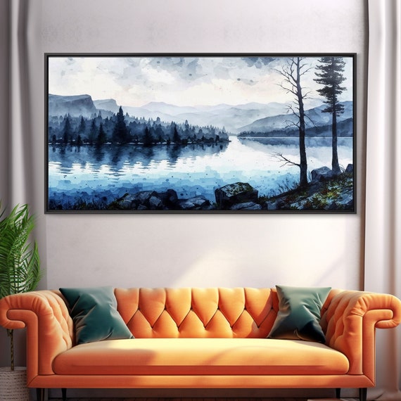 Blue Lagoon Pacific Northwest Lake Art Framed Print Blue Wall Art Watercolor Painting Original Landscape Art Painting
