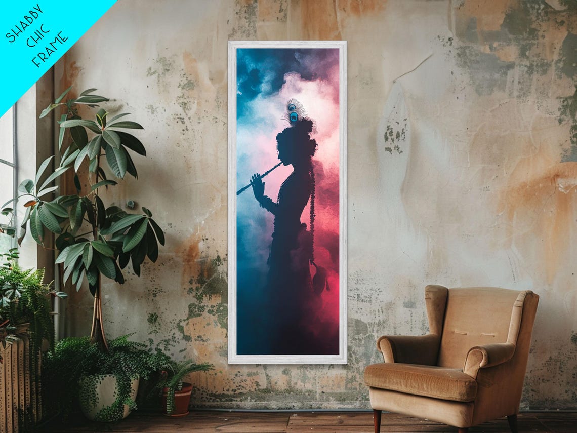 Krishna Playing Flute Silhouette Dramatic Hindu Deity Art Poster - Image 2