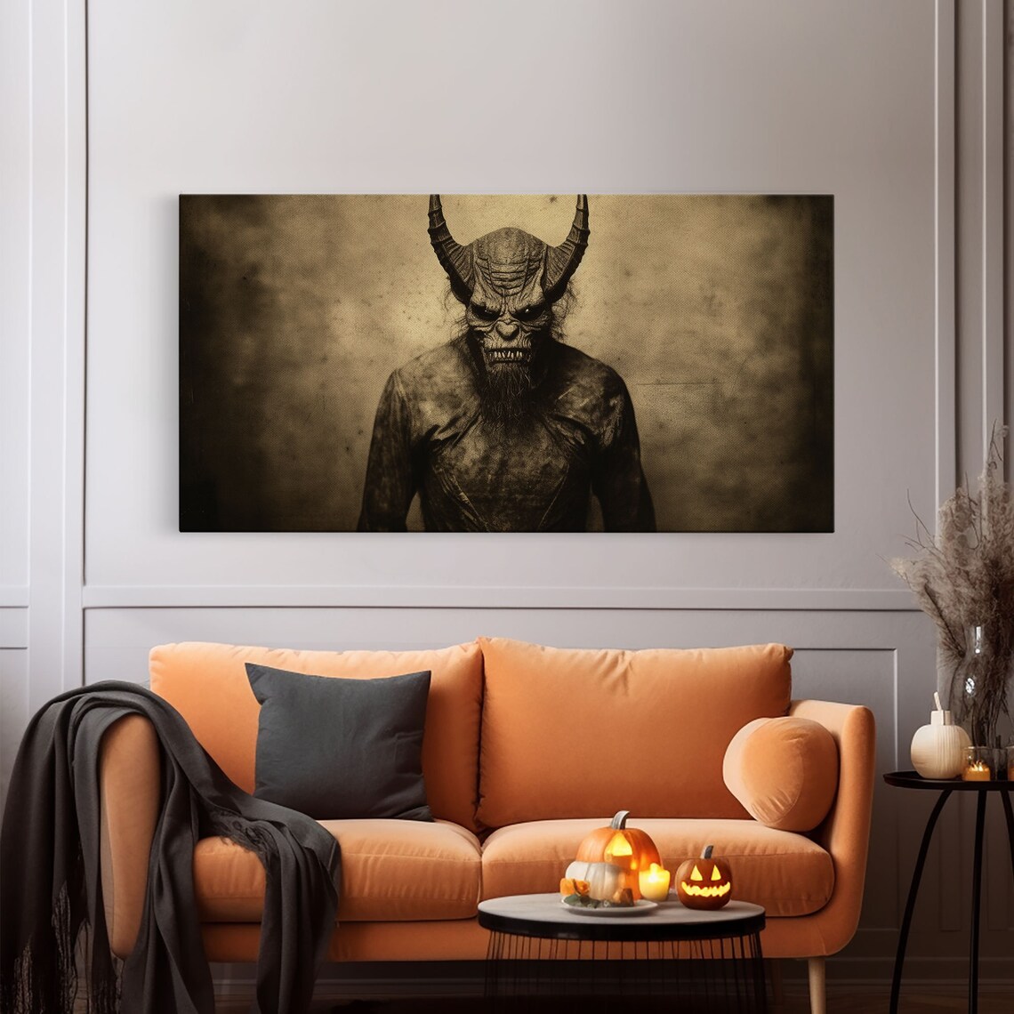 Horned Demon Creature Sepia Vintage Photograph Creepy Horror Wall Art Poster - Image 6